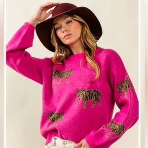 Hot pink leopard soft sweater